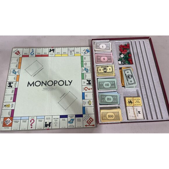 RARE VINTAGE 1964 Parker Brothers Monopoly Board Game Red Box Version - Picture 3 of 5